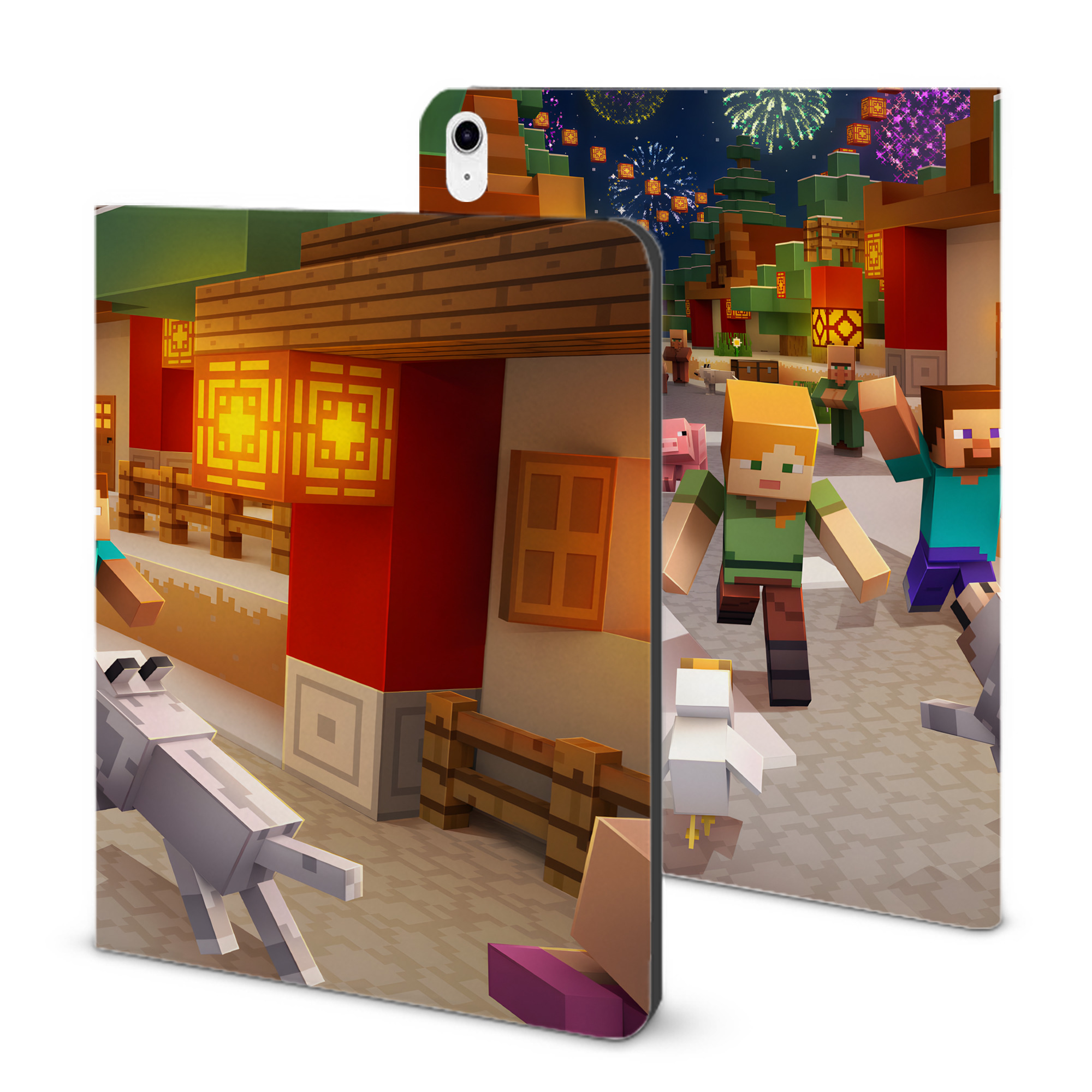 （画像用） マインクラフト ブロックの世界 Minecraft MC Block world IPad ケース ブック型 PUレザー TPU 耐衝撃 軽量 薄型 ペン収納なし 全面保護 IPad 各モデル対応